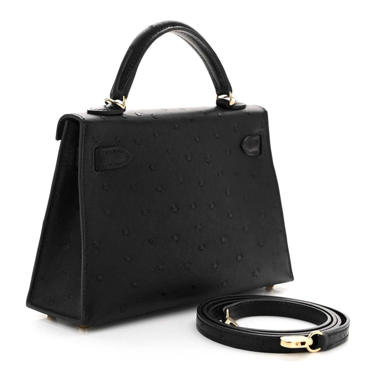 Hermes Ostrich Kelly Sellier Mini 20 Black