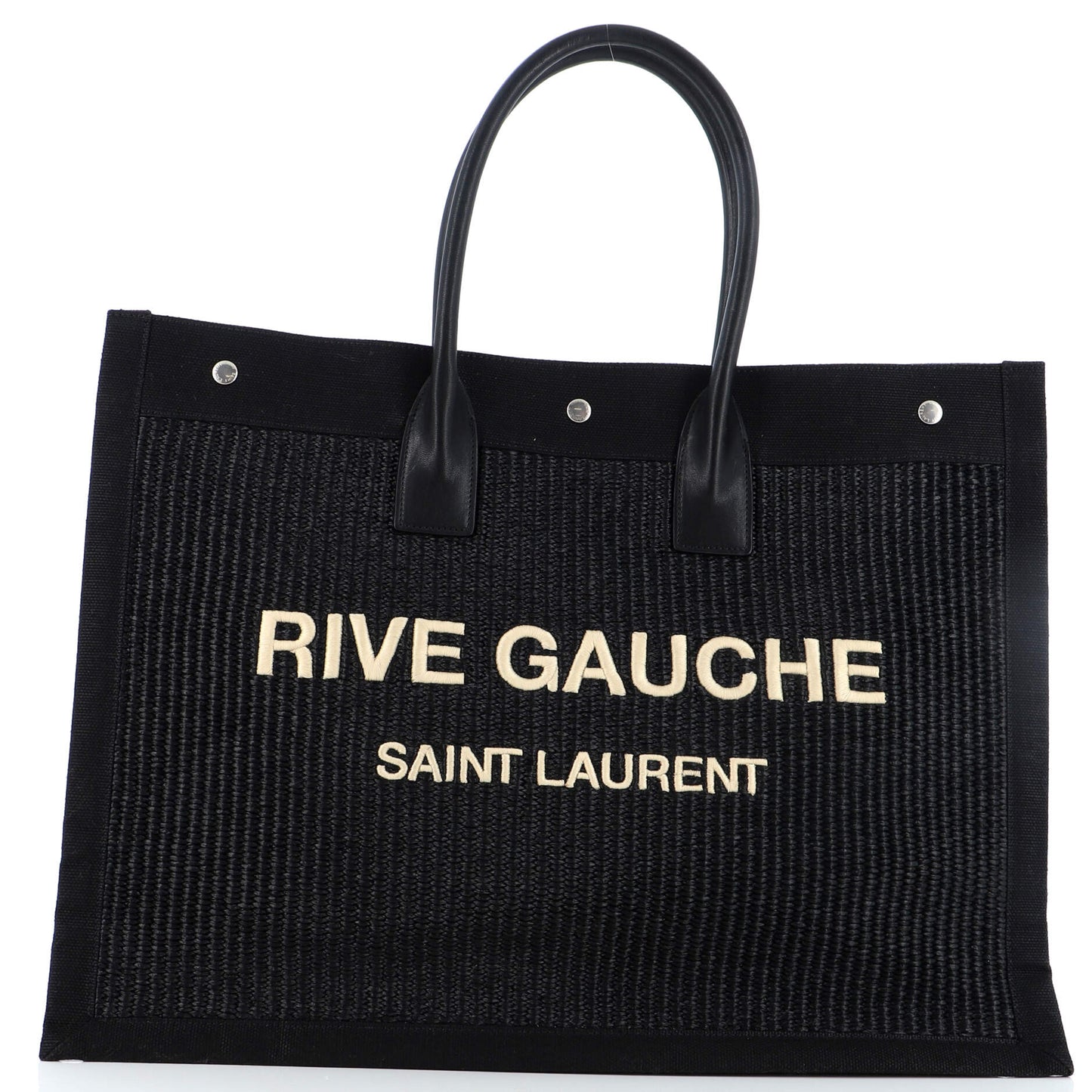 Luxury Saint Laurent Trending 2025 Rive Gauche Shopper Tote Raffia with Canvas Large