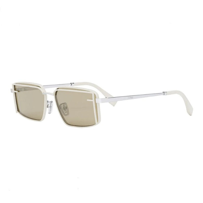 Fendi Sunglasses Square Full Rim, Ivory/Silver Frame and Light Green Lens FE40102U25N
