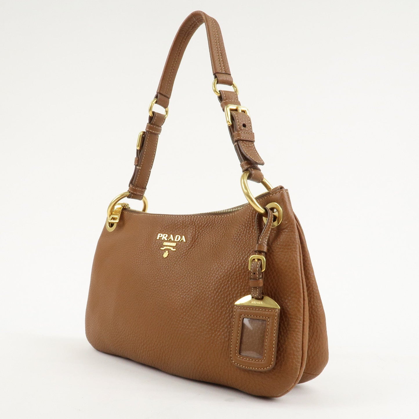 PRADA Leather Shoulder Bag Brown Gold Hardware B4894M