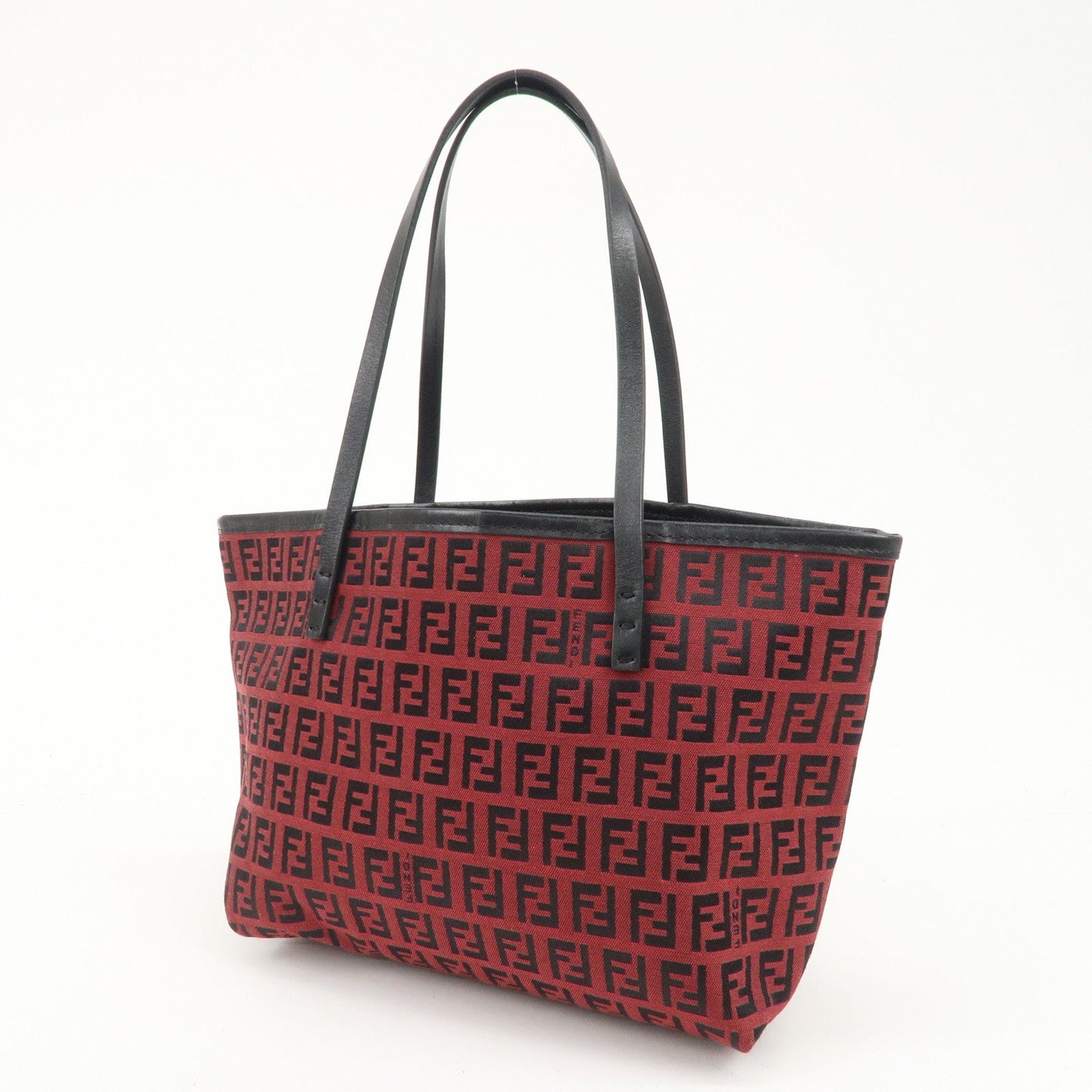 FENDI Zucchino Canvas Leather Mini Tote Bag Red Black 8BH056