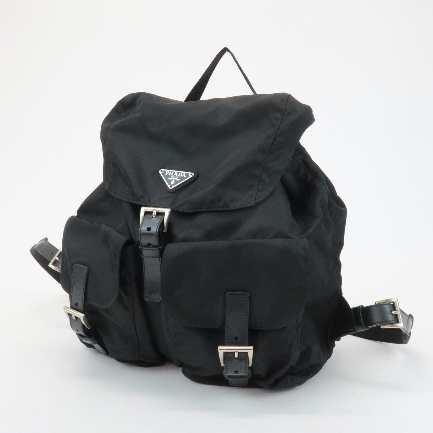 PRADA Triangle Logo Nylon Leather Back Pack Ruck Sack Black B2811