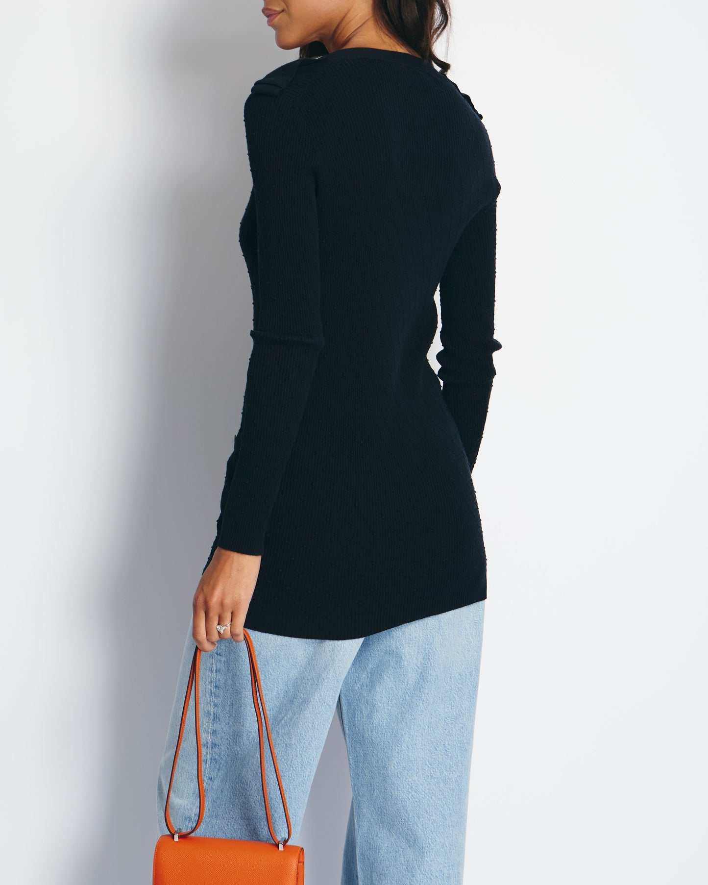 Chanel 16P Black Ribbed Cardigan with Shoulder Button Detail FR 34 (UK 6) RRP £2,450 Shoulder Bag
