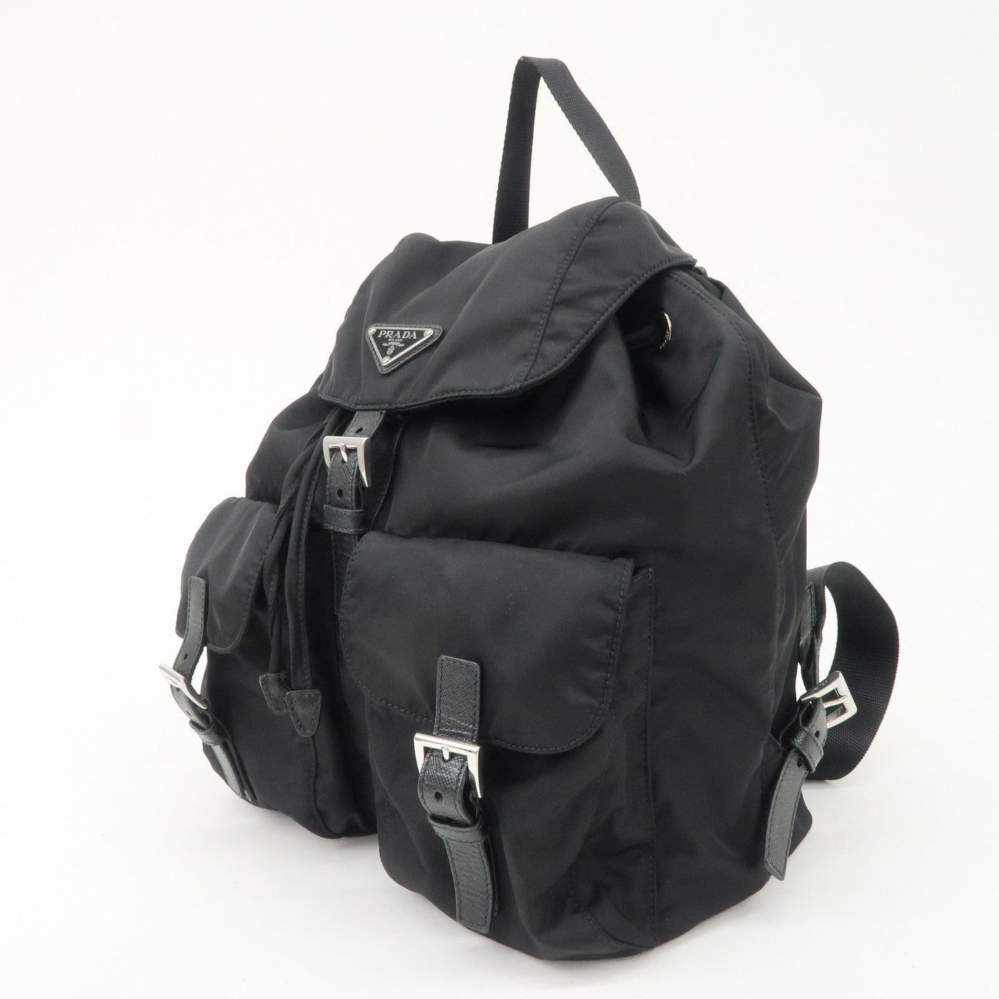 PRADA Re-Nylon Triangle Logo Nylon Leather Back Pack NERO 1BZ811