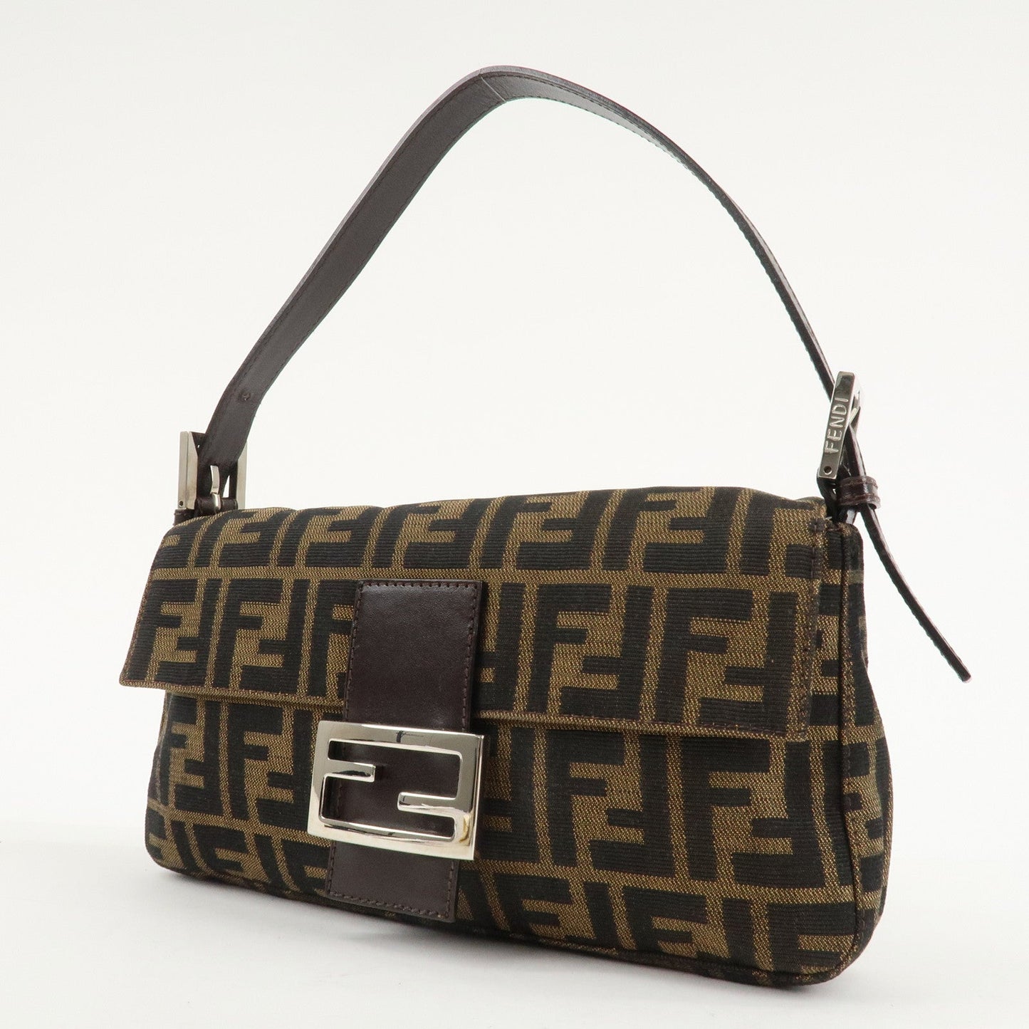 FENDI Mamma Baguette Zucca Canvas Leathr Shoulder Bag 214526424099