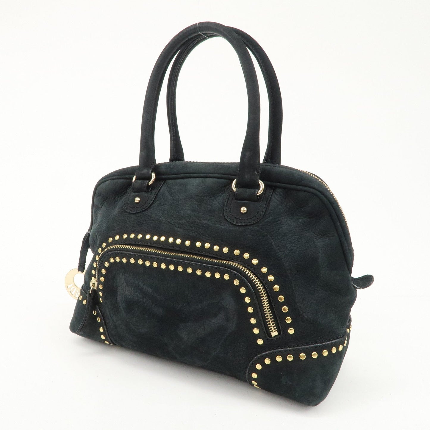 FENDI Suede Studs Mini Boston Bag Black 8BL076