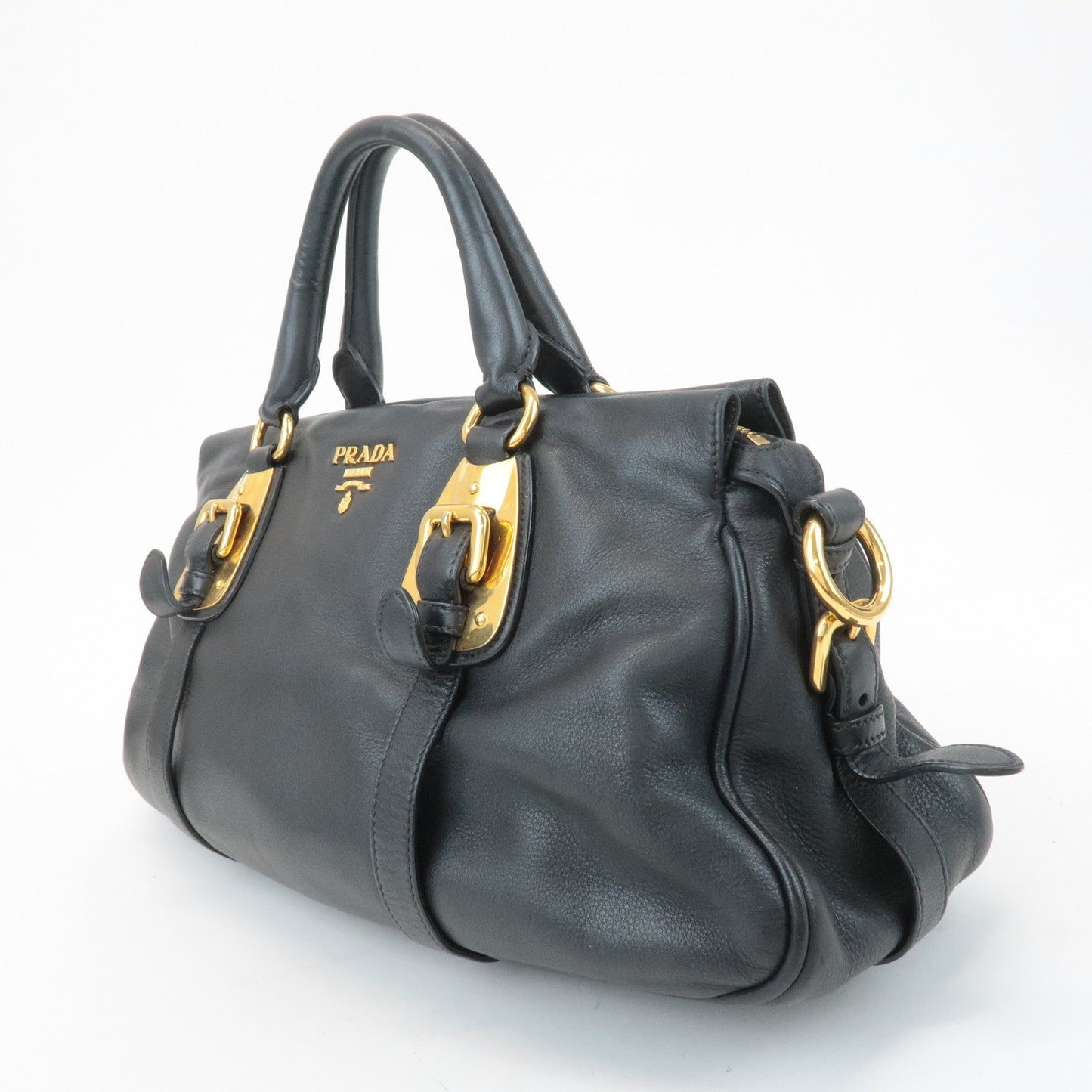 PRADA Logo Leather 2Way Tote Shoulder Bag Black BN1903