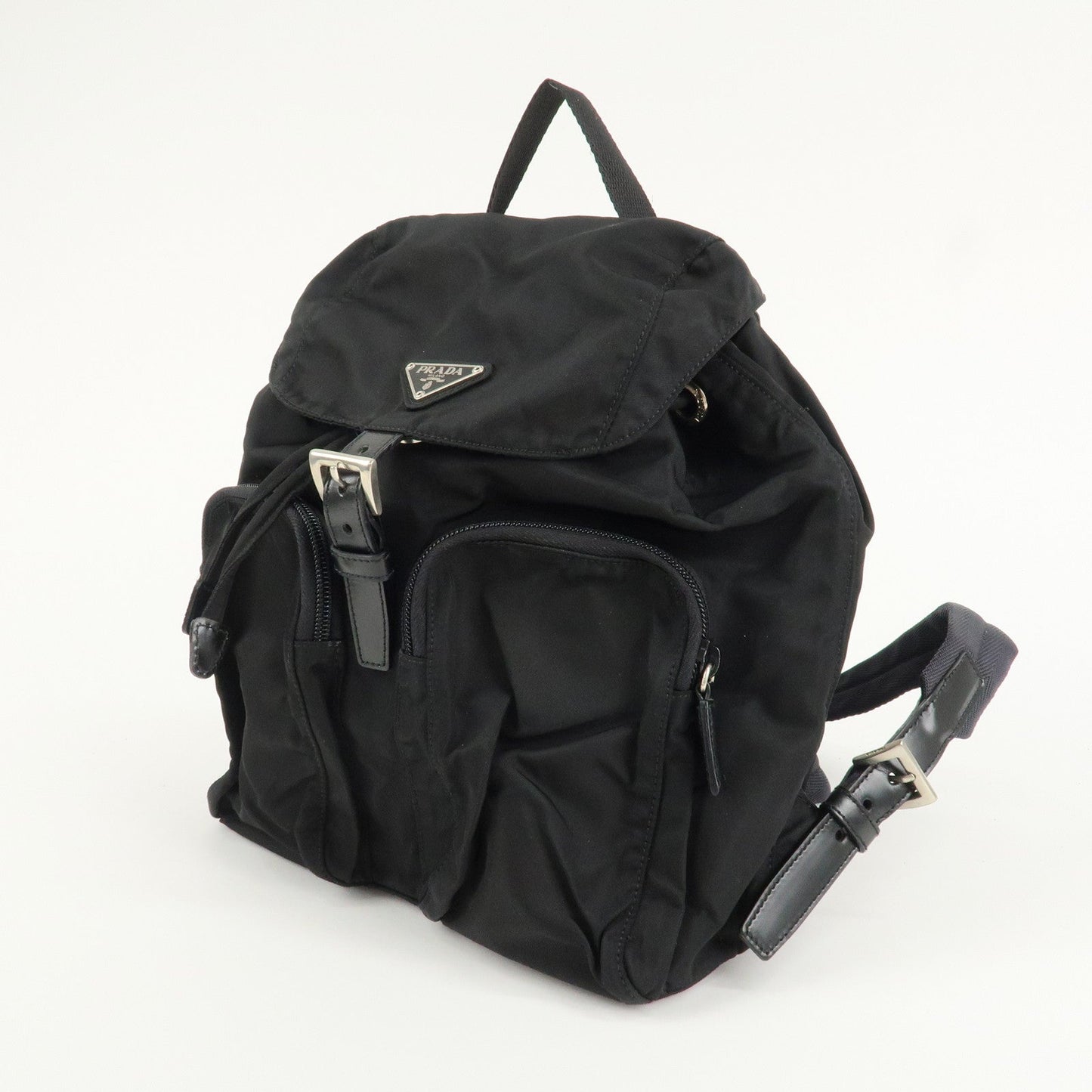 PRADA Triangle Logo Nylon Leather Back Pack Black B5885