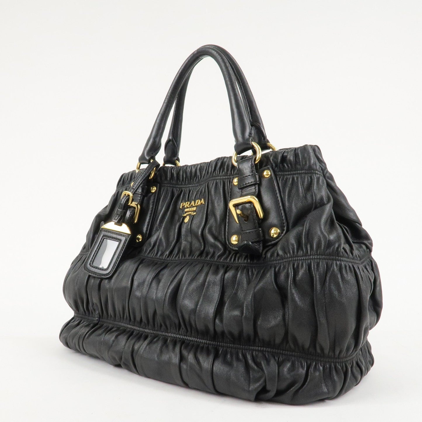 PRADA Leather 2Way Bag Hand Bag Shoulder Bag   Black Gold HDW