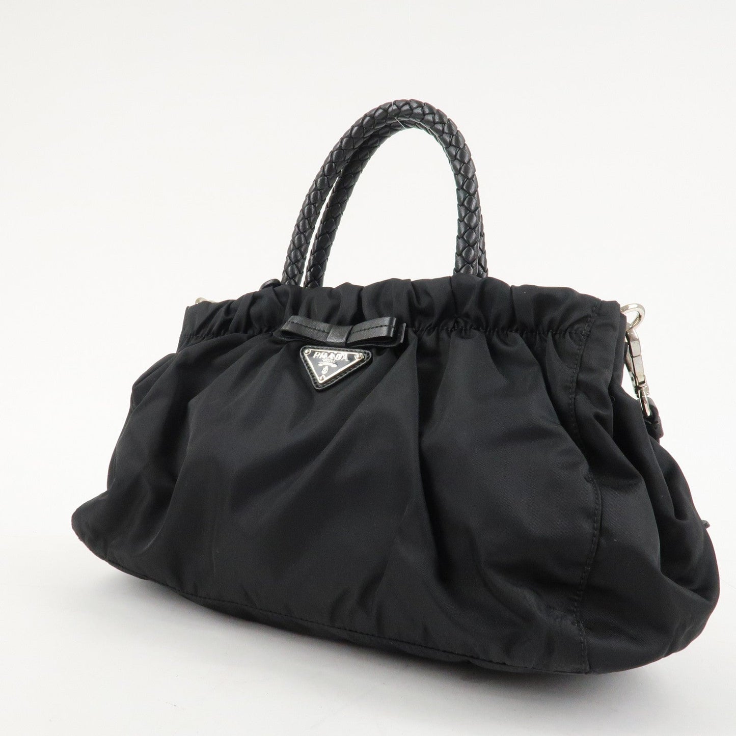 PRADA Nylon Leather Ribbon 2Way Shoulder Bag Black BN1631