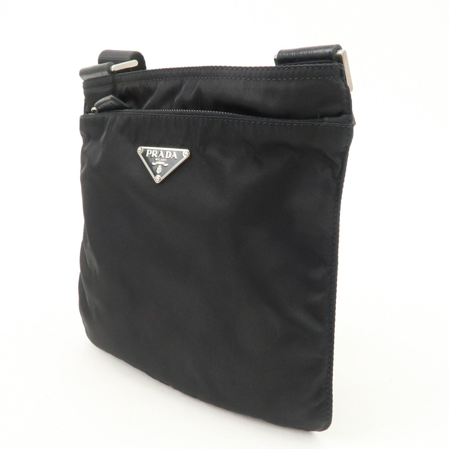 PRADA Triangle Logo Nylon Leather Shoulder Bag Crossbody Bag Black
