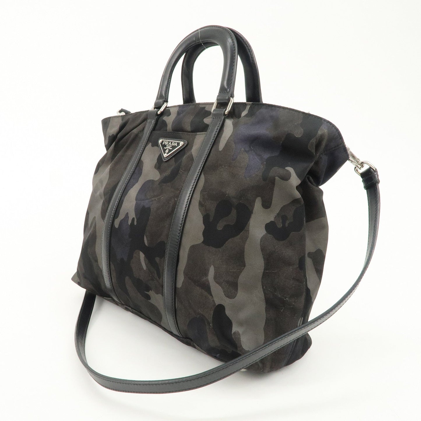 PRADA Nylon Leather 2Way Hand Bag Camouflage Khaki Black BN2791