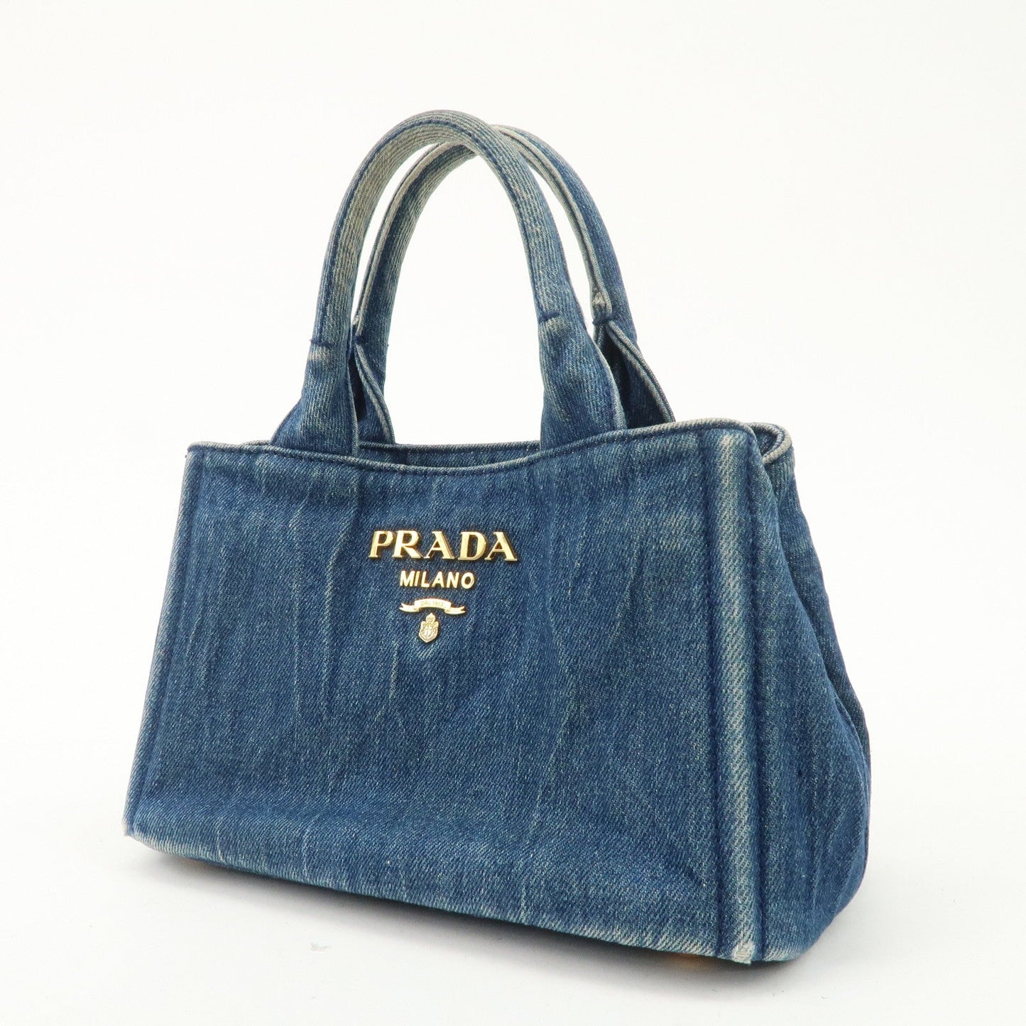 PRADA Nano Canapa Mini Denim Hand Bag Tote Bag Blue