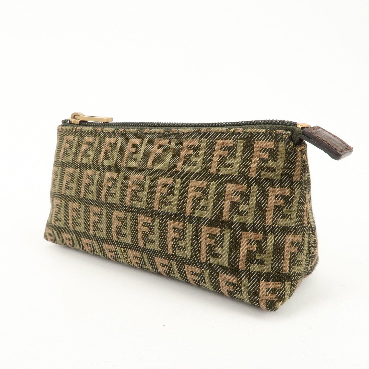 FENDI Zucca Canvas Leather Pouch Mini Bag Khaki Brown 7N0037