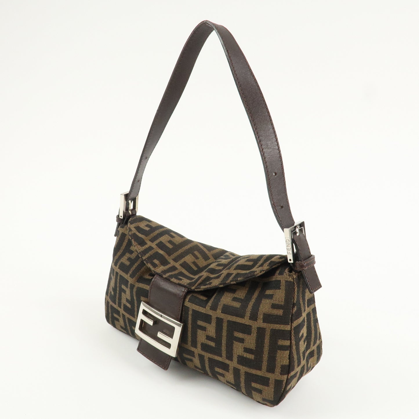 FENDI Zucca Canvas Leather Shoulder Bag Brown Black 26725