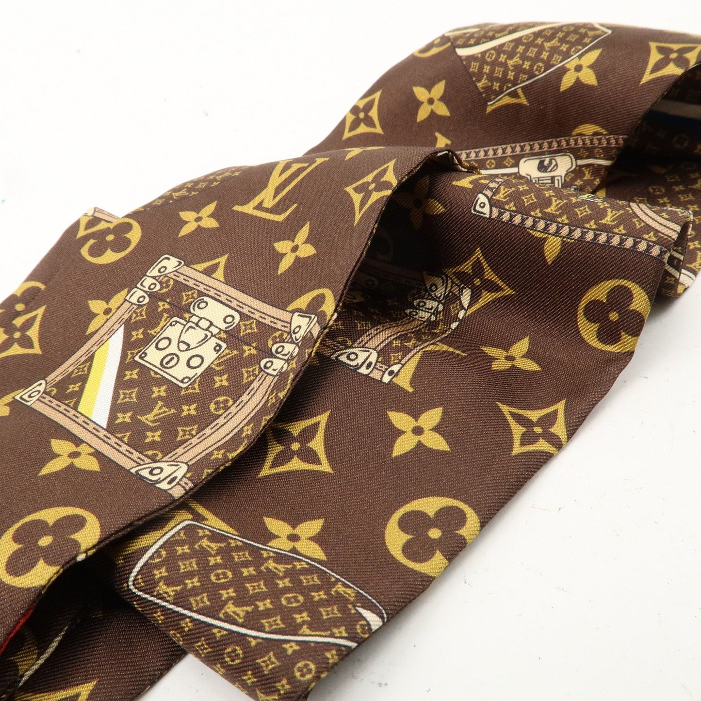 Louis Vuitton Bando Monogram Trunks Silk Scarf Brown M72395
