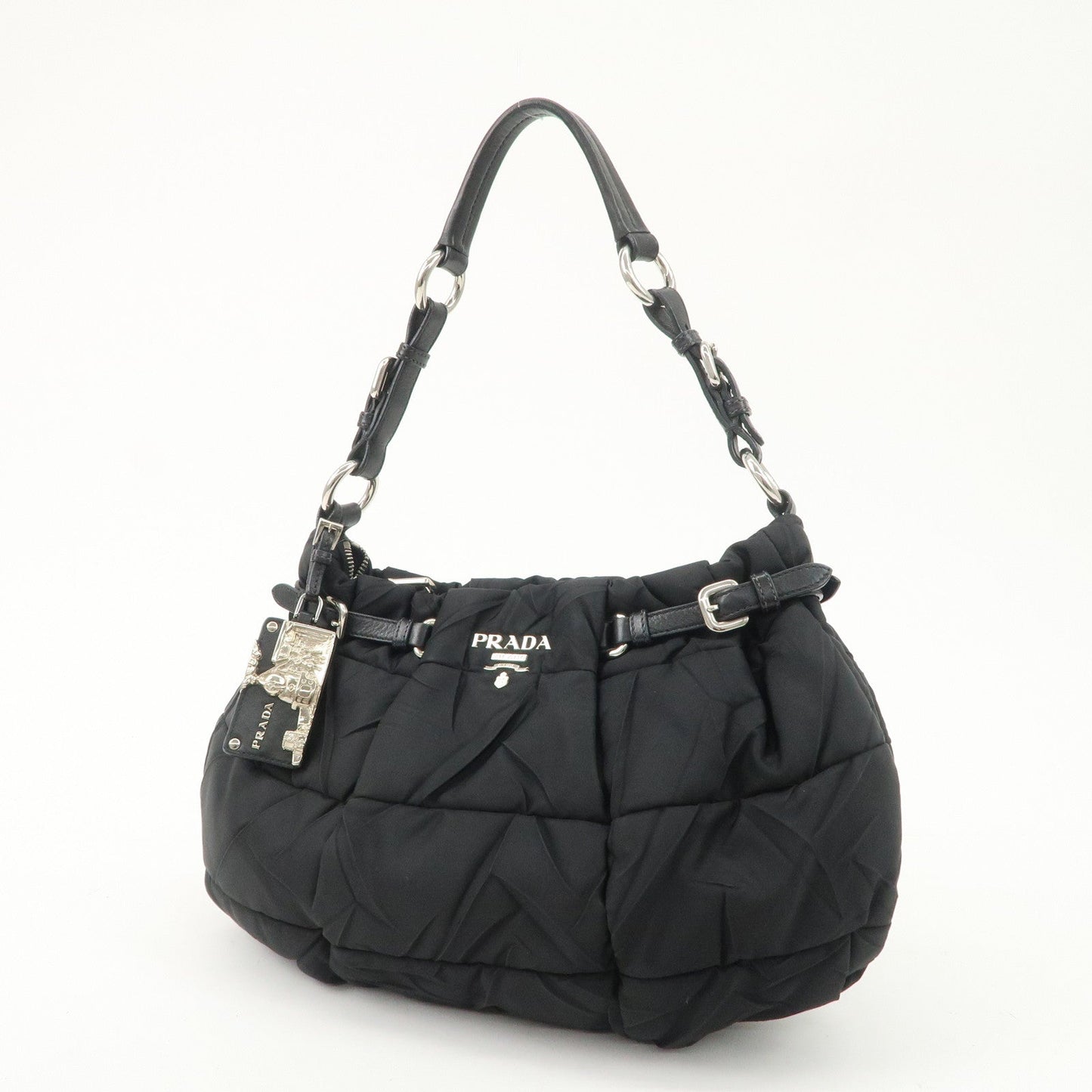 PRADA Crispy Nylon Leather Shoulder Bag Black BR3808