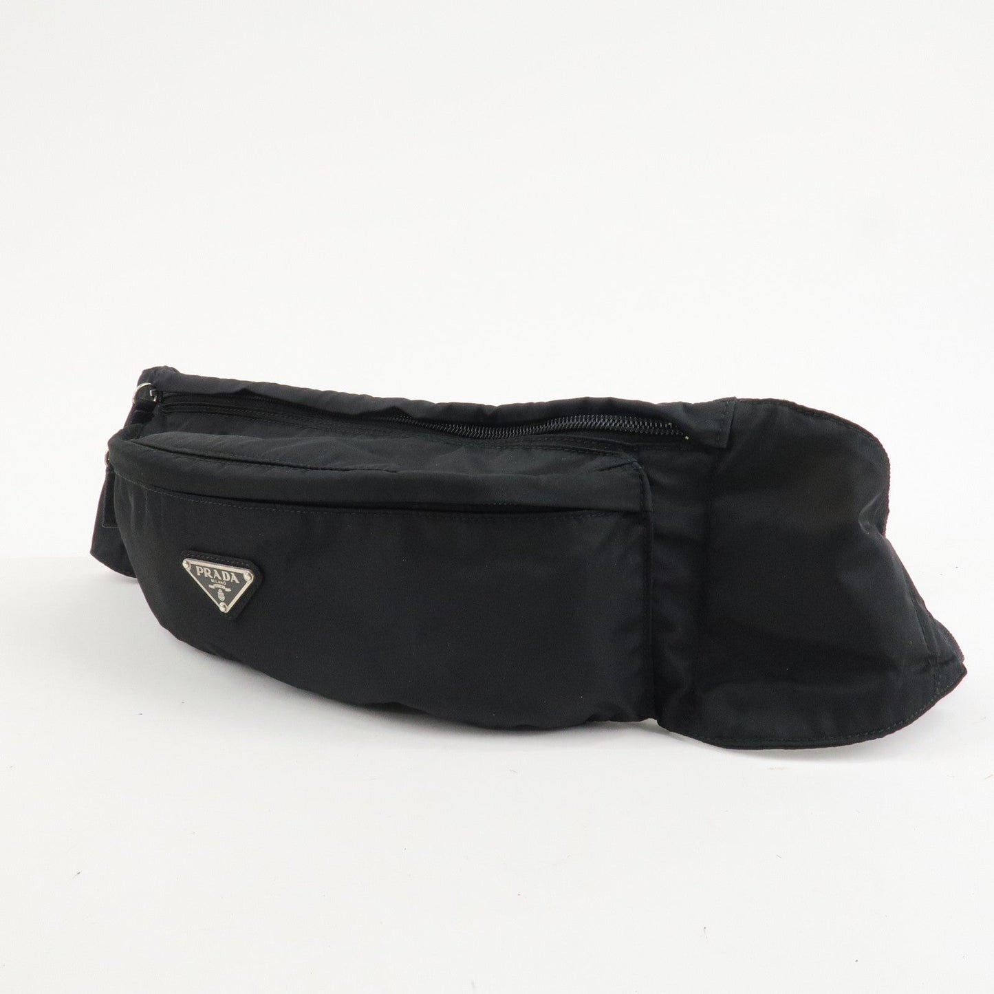 PRADA Nylon Triangle Logo Waist Bag Black Silver HDW