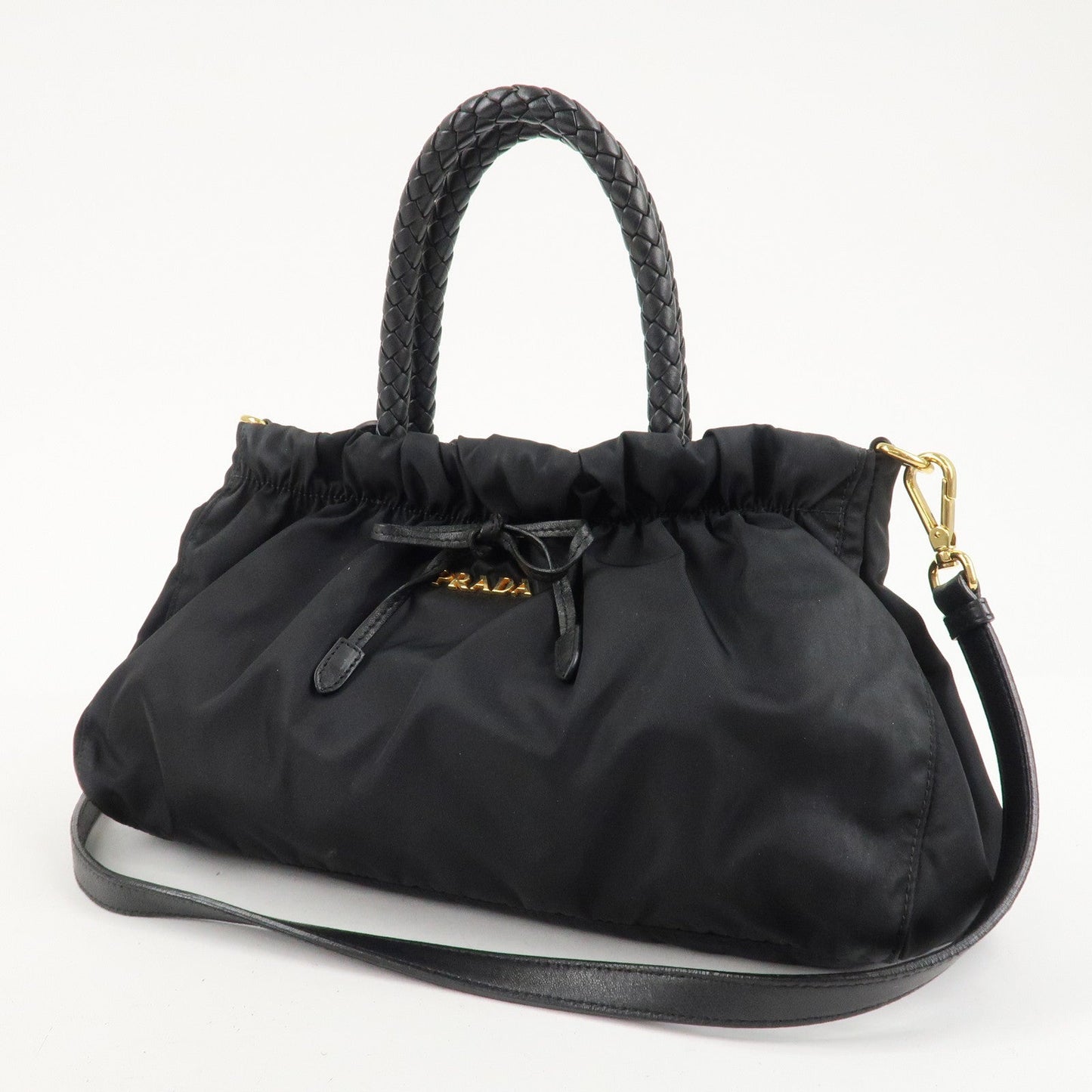 PRADA Nylon Leather Ribbon 2Way Shoulder Bag Black BN1631