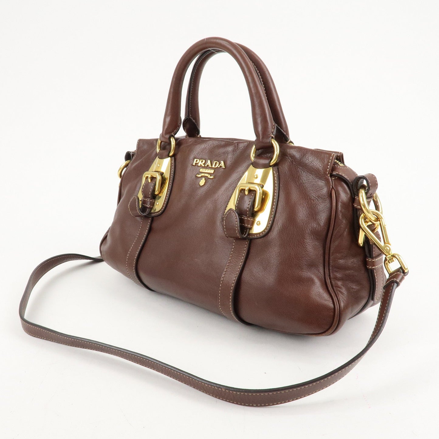 PRADA Leather 2Way Bag Shoulder Bag Hand Bag Brown BN1904