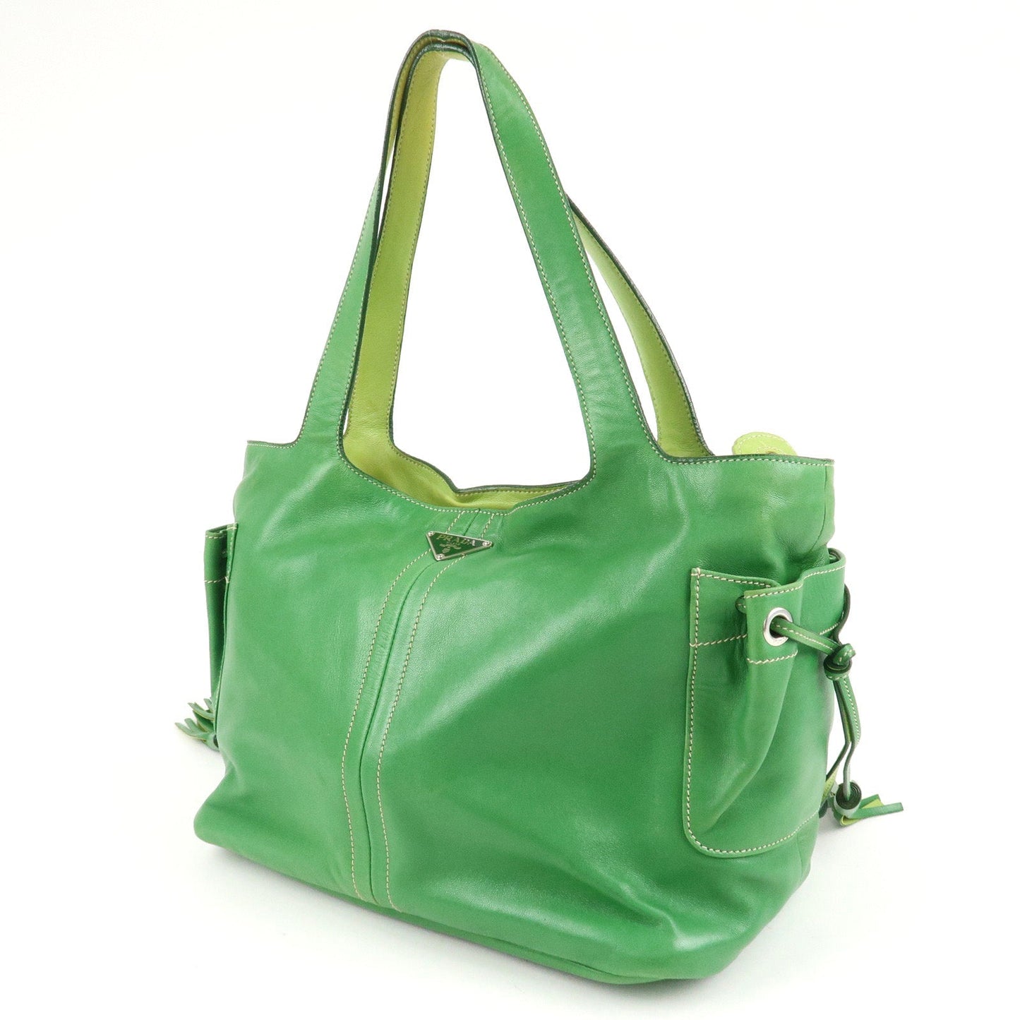 PRADA Logo Leather Tassel Shoulder Bag Hand Bag Green