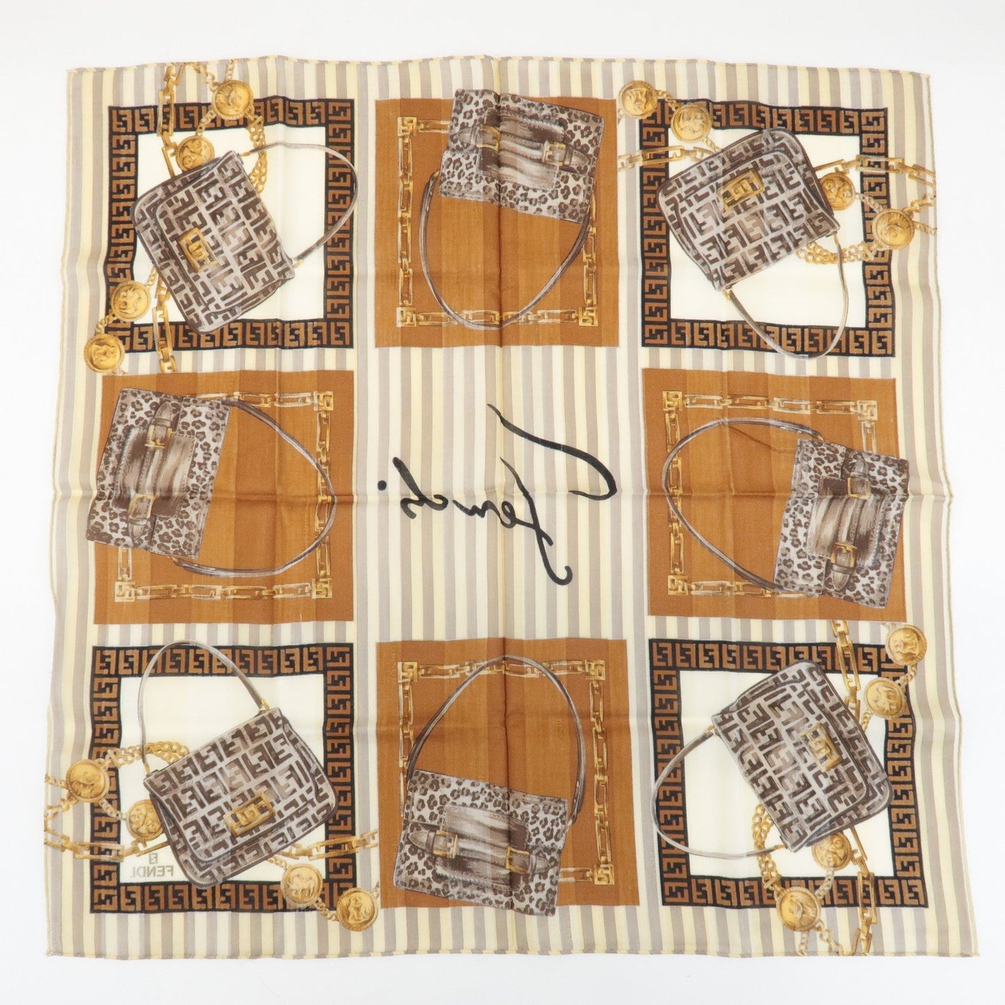 FENDI Set of 5 Cotton 100% Handkerchief Red Pink Brown Beige White