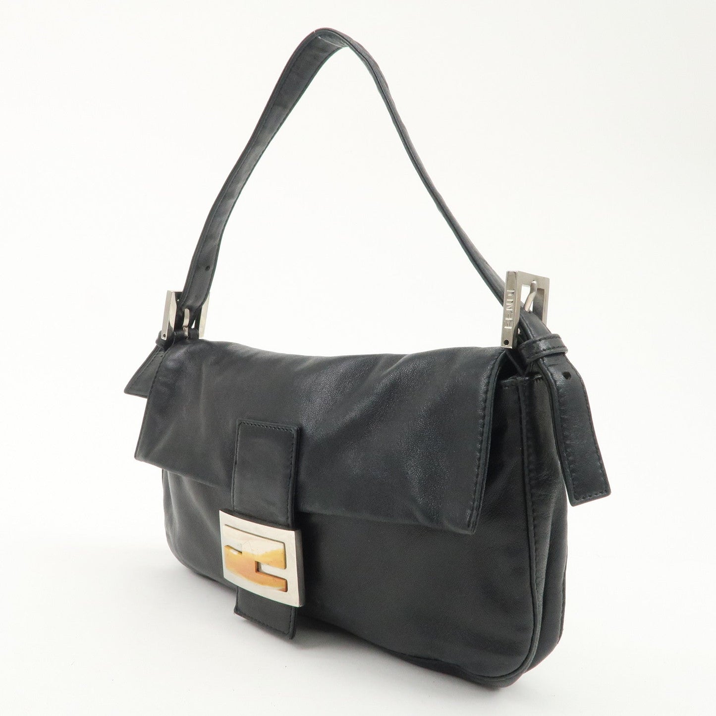 FENDI  Mamma Baguette Leather Shoulder Bag Hand Bag Black 26424