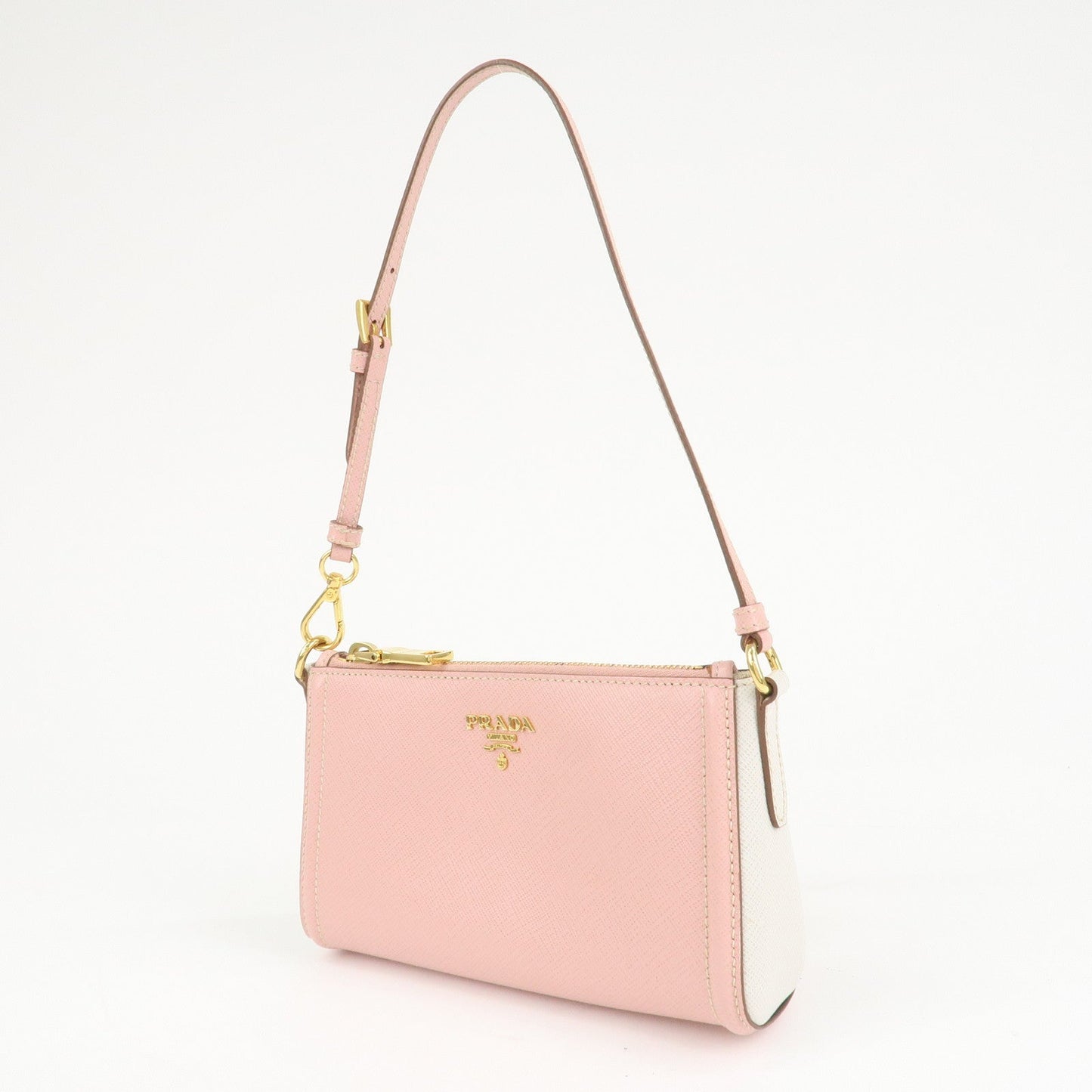 PRADA Logo Leather Shoulder Bag Pink Gold Hardware