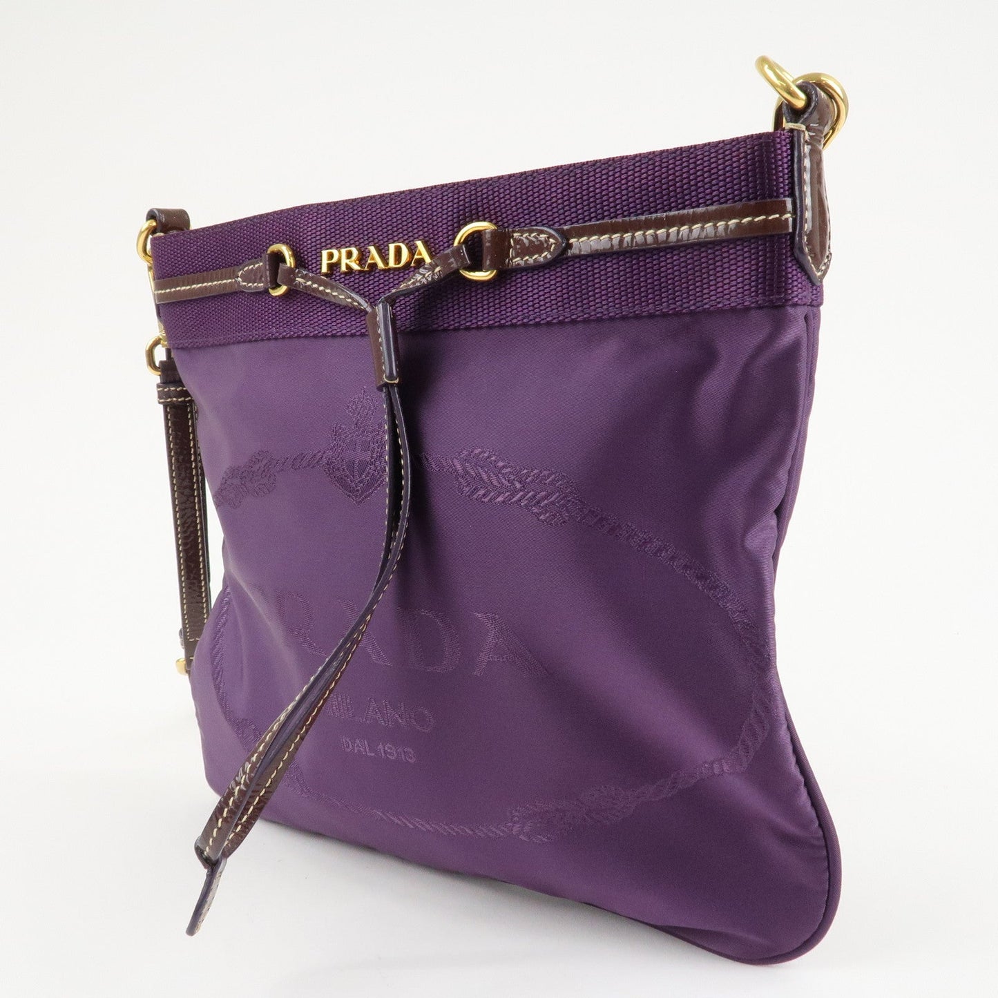PRADA Logo Jacquard Nylon Patent Leather Shoulder Bag BT0702