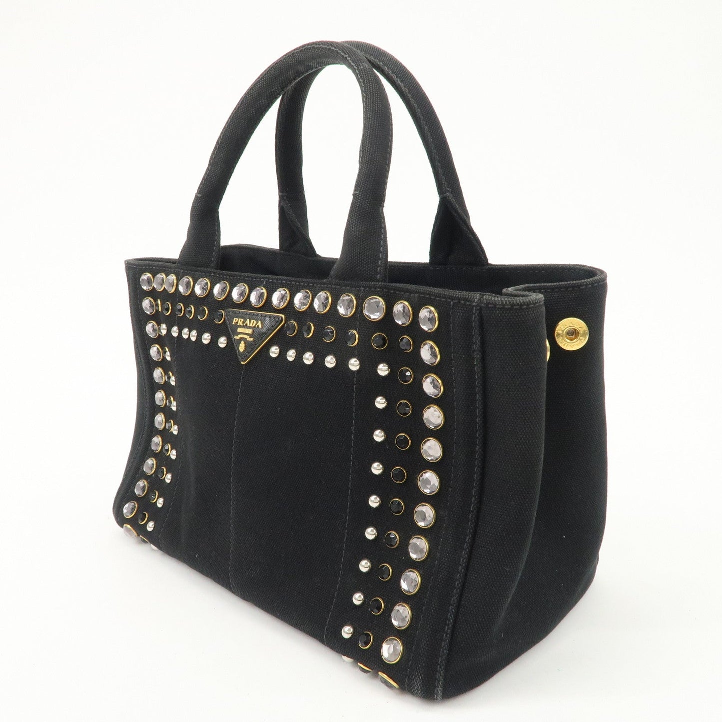 PRADA Logo Canapa Canvas Bijiou Studs 2Way Hand Shoulder Bag