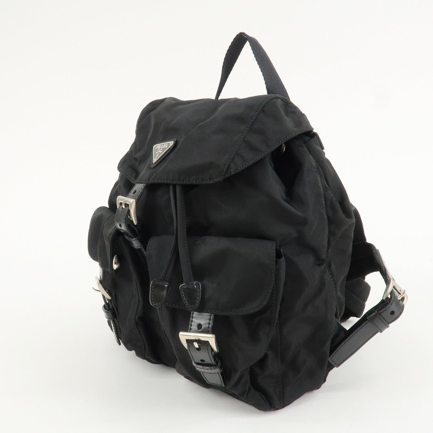 PRADA Triangle Logo Nylon Leather Back Pack Black B5885