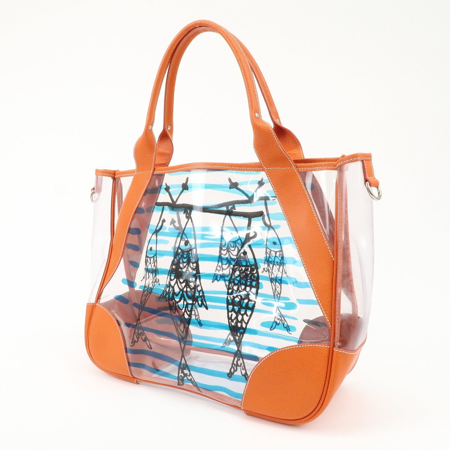 PRADA PVC Leather  Fish Print Clear Tote Bag Orange BR3020