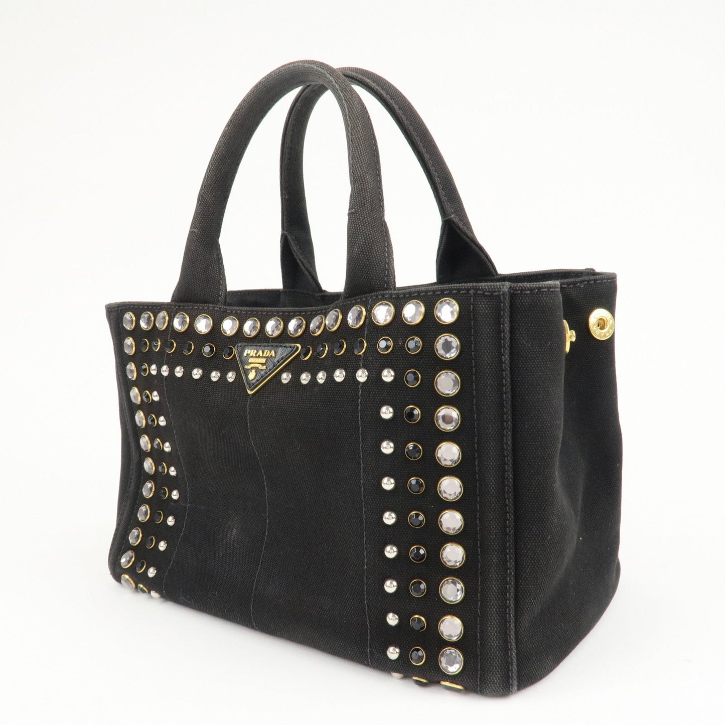 PRADA Logo Canapa Mini Canvas Bijoux 2Way Bag Black 1BG439
