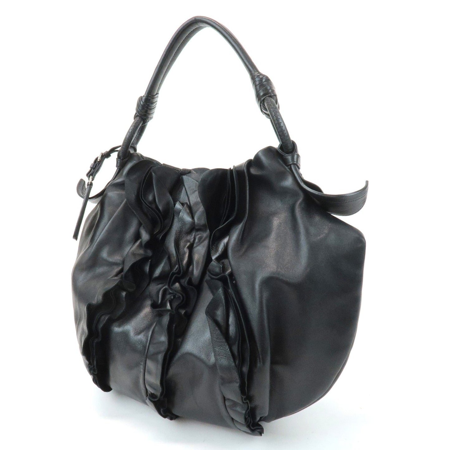 PRADA Leather Gathered 2WAY Shoulder Bag Hand Bag Black