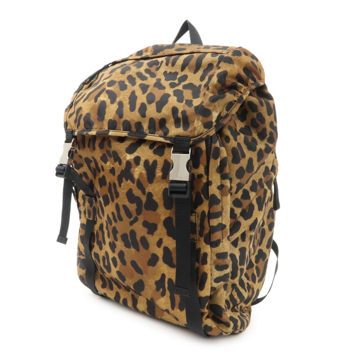 PRADA Nylon Leopard Print Back Pack Brown Black 2VZ062