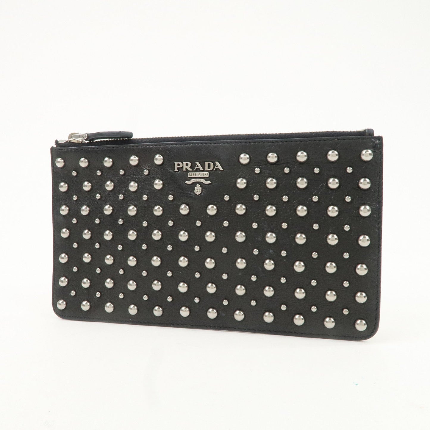 PRADA Leather Pouch Studs Black