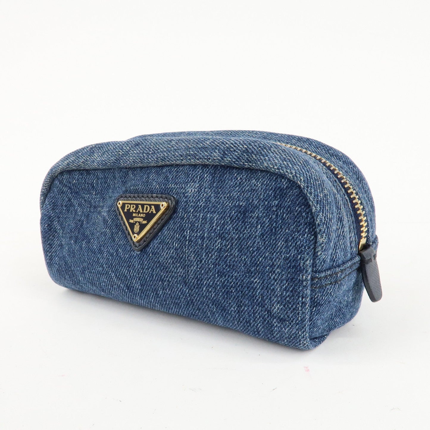 PRADA Logo Canvas Leather Pouch Cosmetic Pouch Blue 1NA175