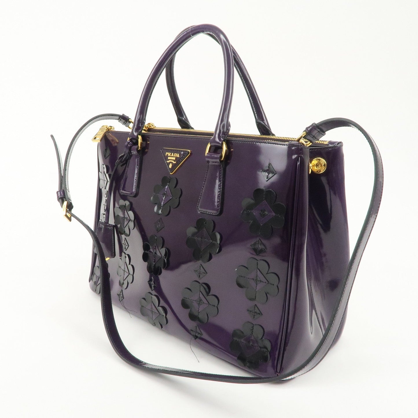 PRADA Patent Leather 2Way Shoulder Bag Flower Motif B2274F
