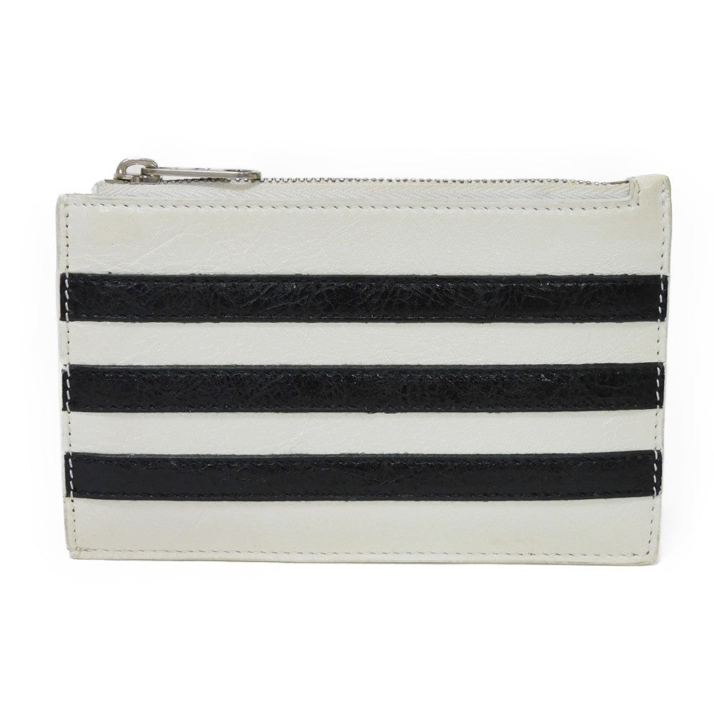 BALENCIAGA Coin case 721896 2IDM6 9160 Calf leather (Wrinkles processing) white Striped Card Case Adidas trefoil logo fragment case mens