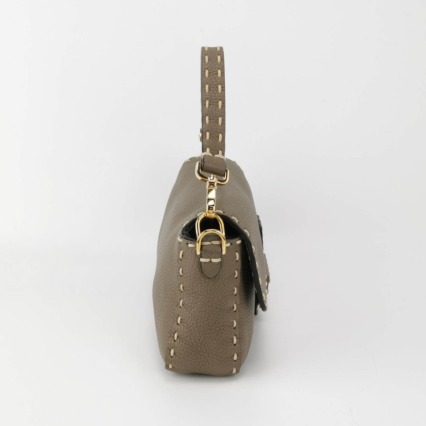 Fendi Baguette Selleria Calfskin Leather Crossbody Bag Medium Grey Beige