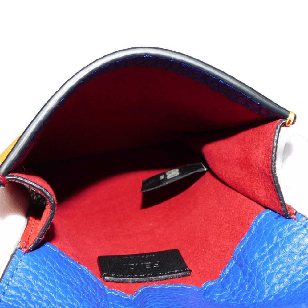 FENDI Shoulder Bag 7AS120 E1C  F1H8N Calf leather (embossed) Blue x Yellow x Red Tricolor Pochette Un FF logo F is forever phone holder unisex(Unisex)