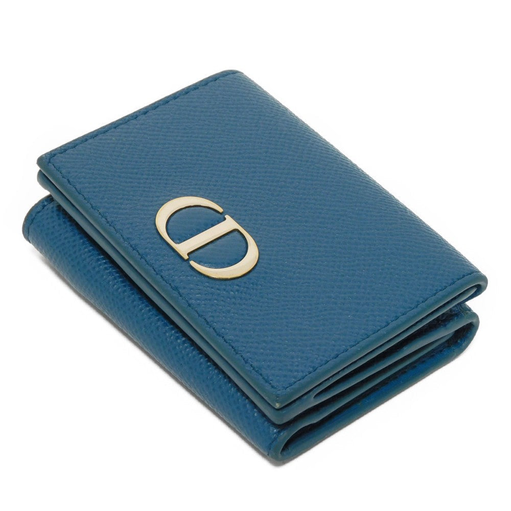 Dior Tri-fold wallet S2084OBAE_M01Z Grained calfskin (embossed) Steel blue Grained Calfskin CD logo 30 Montaigne Compact Wallet unisex(Unisex)