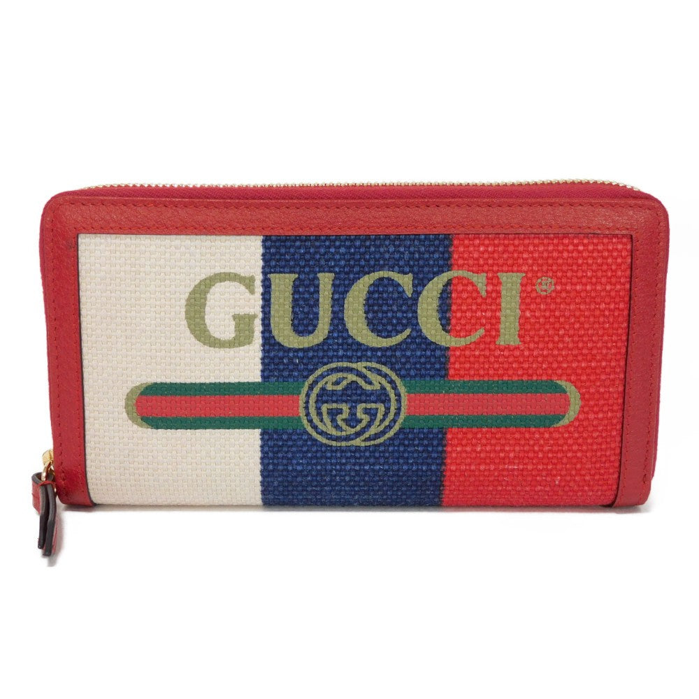 GUCCI Long Wallet Purse 524790 9SBCG 9093 Baia de la linen canvas x calf leather Tricolor Interlocking G Web Good condition logo Baiadera Zip Around Wallet unisex(Unisex)