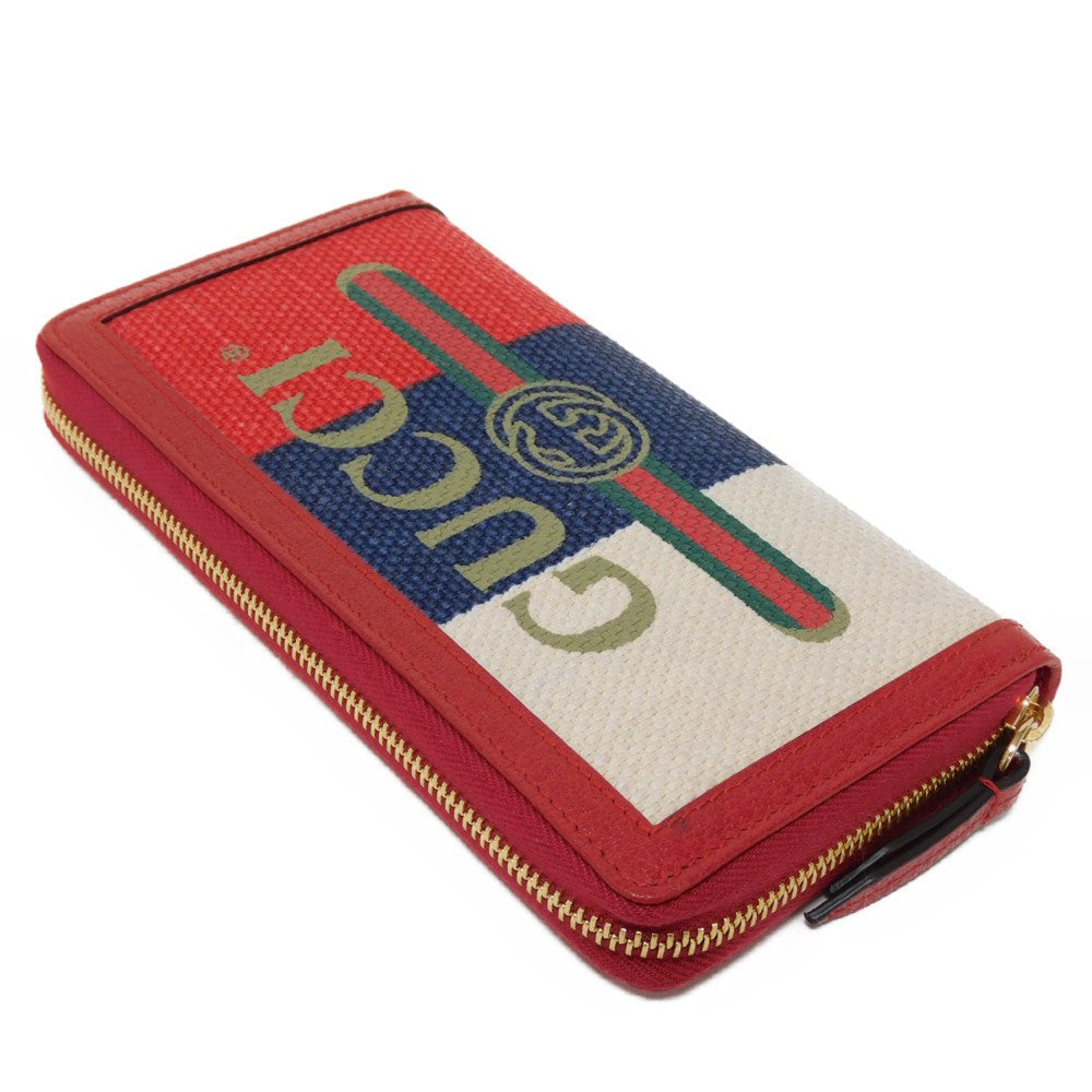 GUCCI Long Wallet Purse 524790 9SBCG 9093 Baia de la linen canvas x calf leather Tricolor Interlocking G Web Good condition logo Baiadera Zip Around Wallet unisex(Unisex)