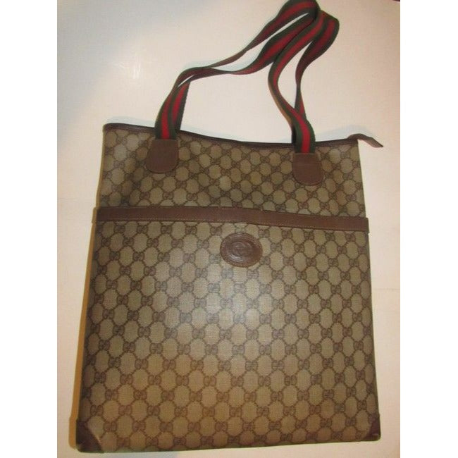 Gucci Vintage Leather And Large G Logo Print Coated Canvas In Shades Of Brown