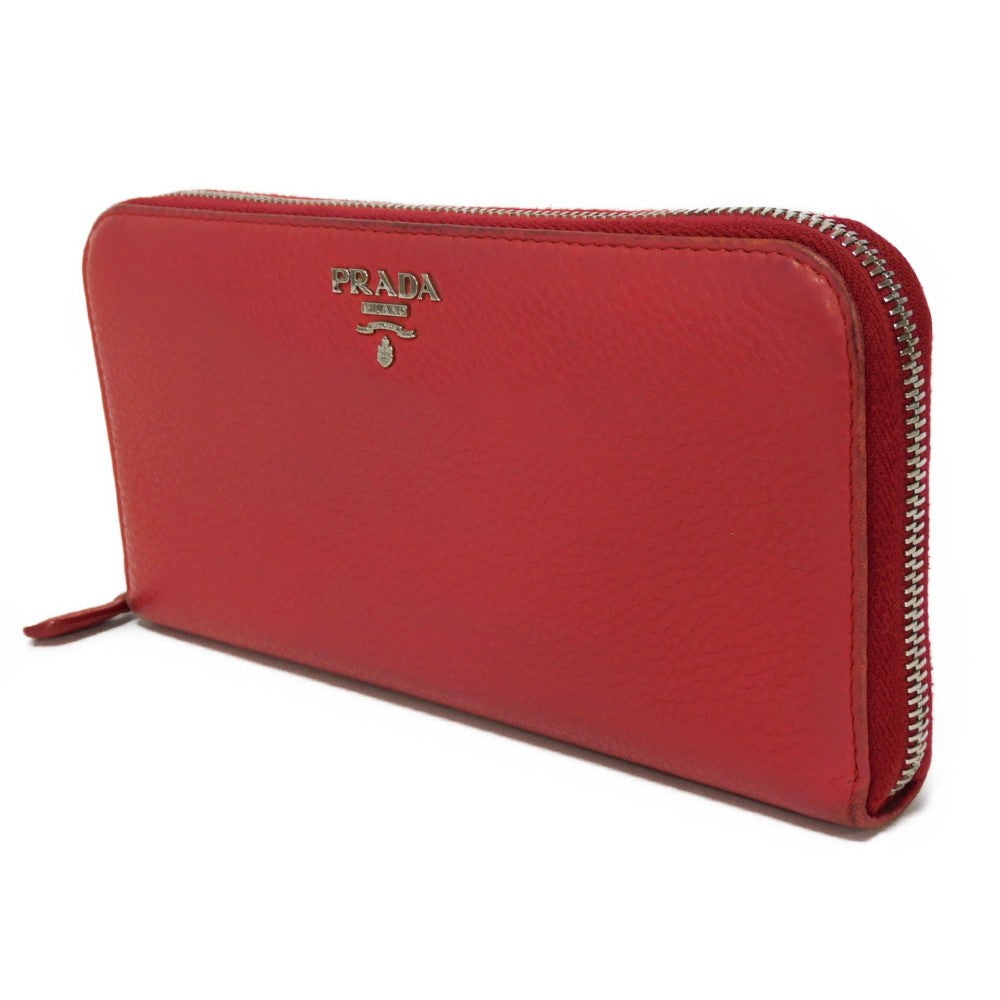 PRADA Long Wallet Purse 1ML506 2E8V F001 Calf leather Rosso Red Zip Around logo metal Vitello Phoenix Zip Around Wallet unisex(Unisex)