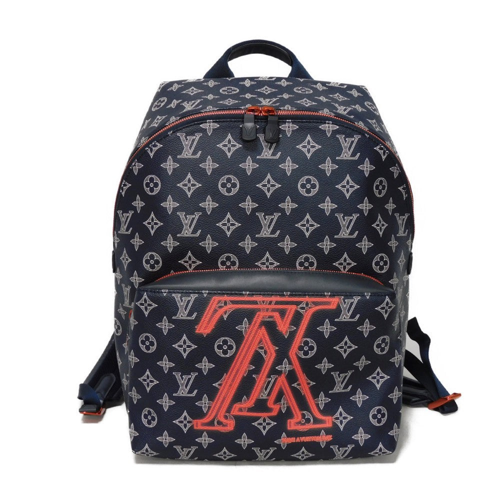 LOUIS VUITTON Backpack M43676 Monogram Ink Canvas x Cowhide Leather navy x white x coral pink Monogram ink upside down Apollo