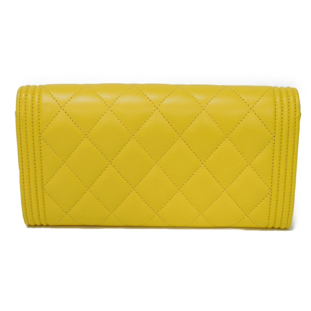 CHANEL Long Wallet Purse A80286 lambskin yellow COCO Mark Quilted Lambskin 27 Series Matrasse Boy Chanel Long Flap Wallet unisex(Unisex)