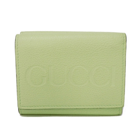 GUCCI Tri-fold wallet 731694 0E8IG 3801 Calf leather (embossed) Light green Pastel Trifold Compact Japan Exclusive embossed logo mini wallet unisex(Unisex)