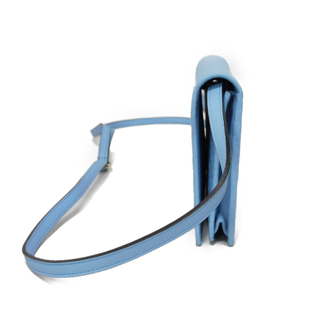 GUCCI Long Wallet Purse 466507 BMJ1G 4503 GG striped leather Light blue logo double G pastel unused Micro GG Shima Guccissima Shoulder Wallet unisex(Unisex)